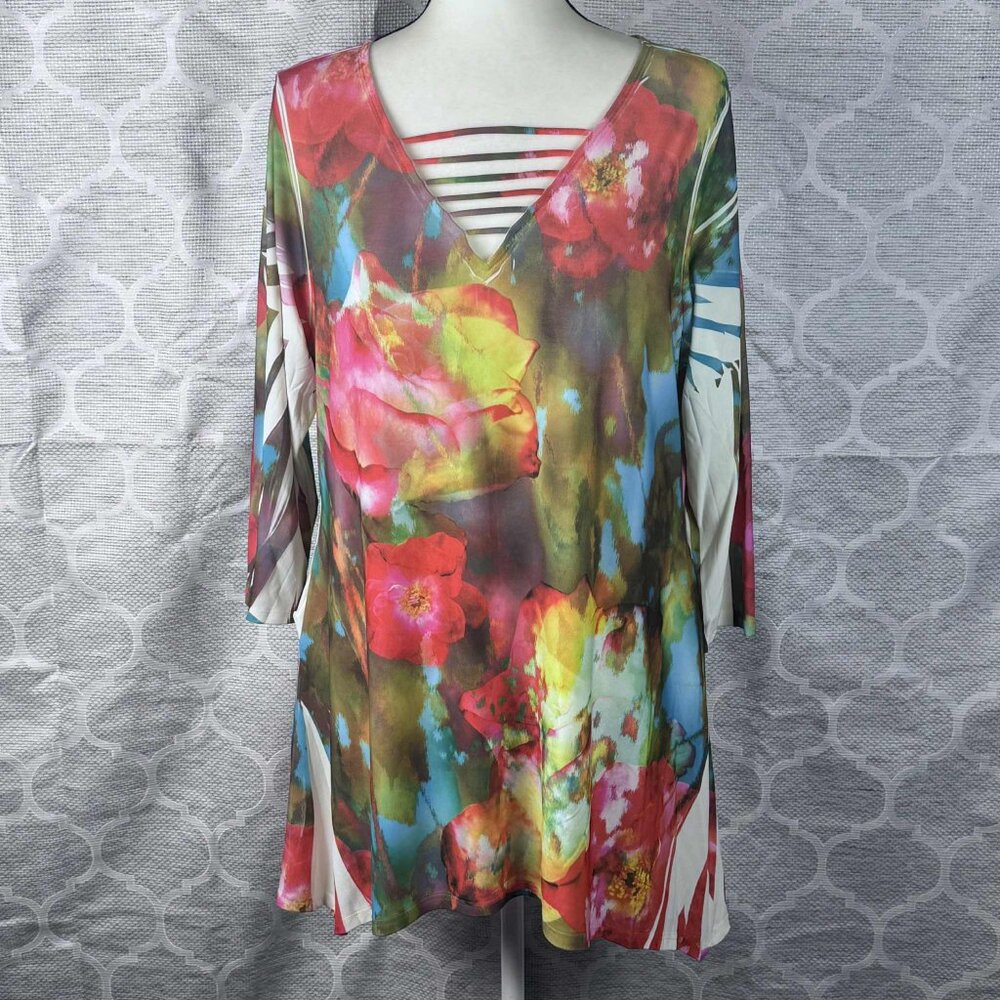 Sea & Anchor XL Floral Tunic Top – Strappy V-Neck, Watercolor Print